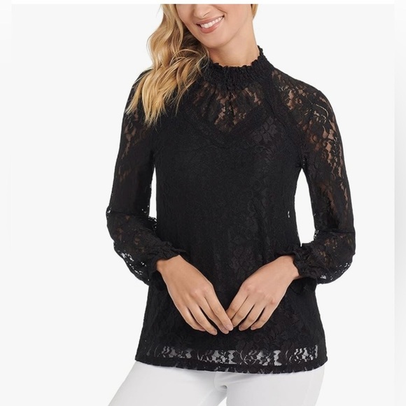 Cable & Gauge NWT Black Lace High Neck Long Sleeve Top Small - Picture 2 of 9